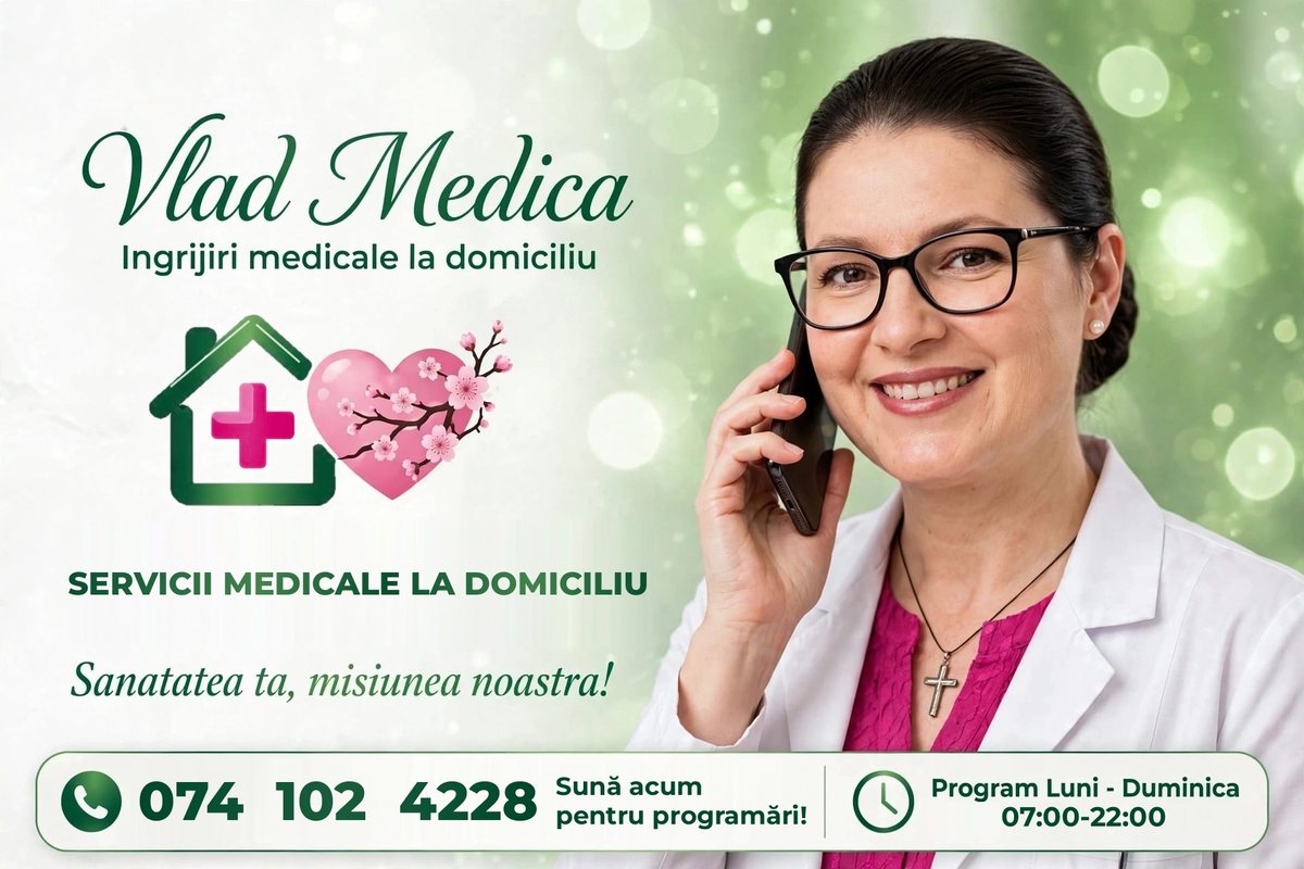Vlad Medica – servicii medicale la domiciliu în Arad. Programări la 0741 024 228, zilnic 07:00–22:00